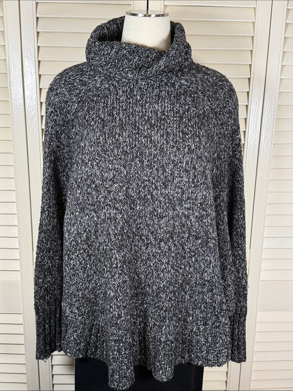 MICHAEL Michael Kors Marled Knit Turtleneck Poncho Sweater XL Gray
